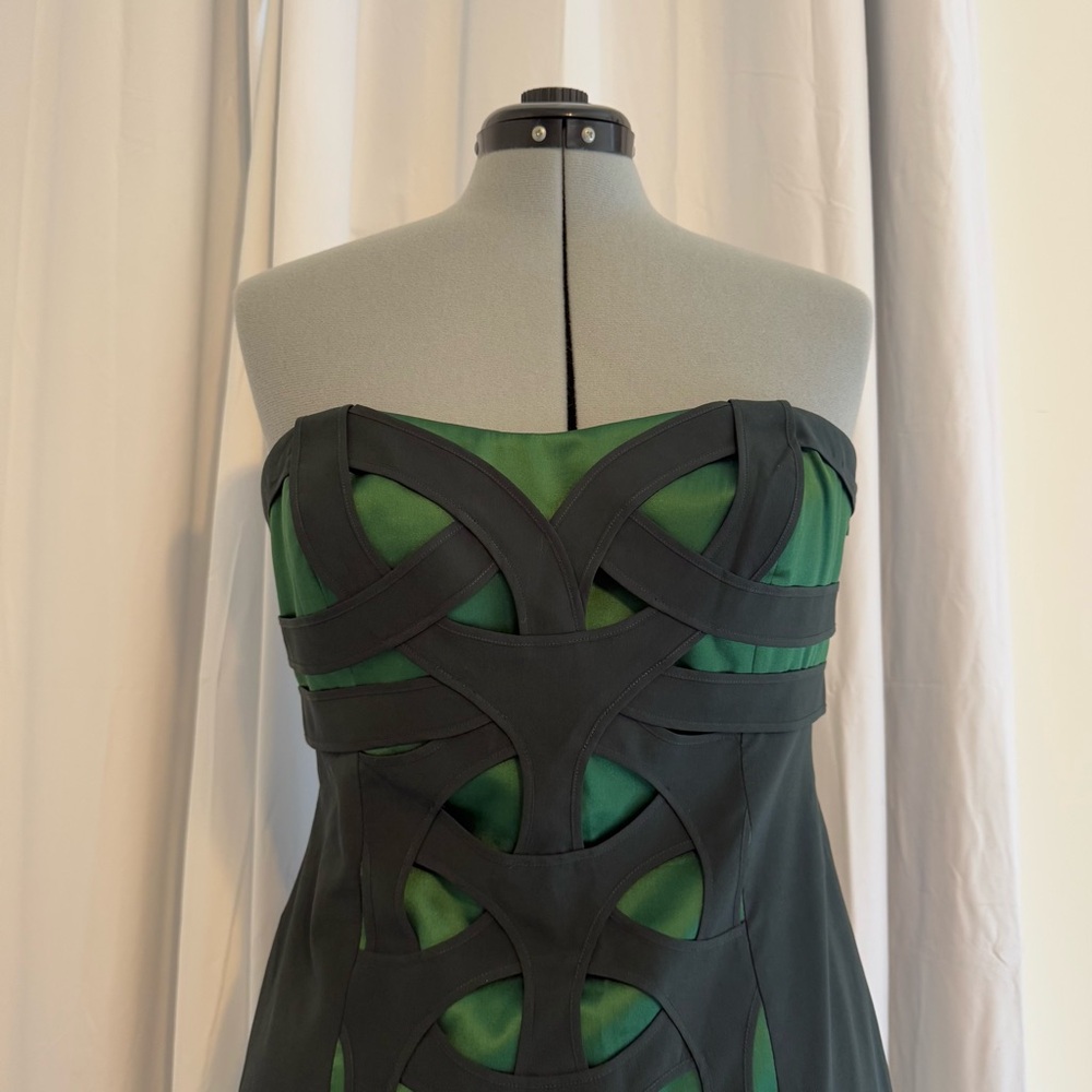 Karen Millen Green Silk Strapless Cutout Cocktail Dress Women’s Small - Picture 3 of 10